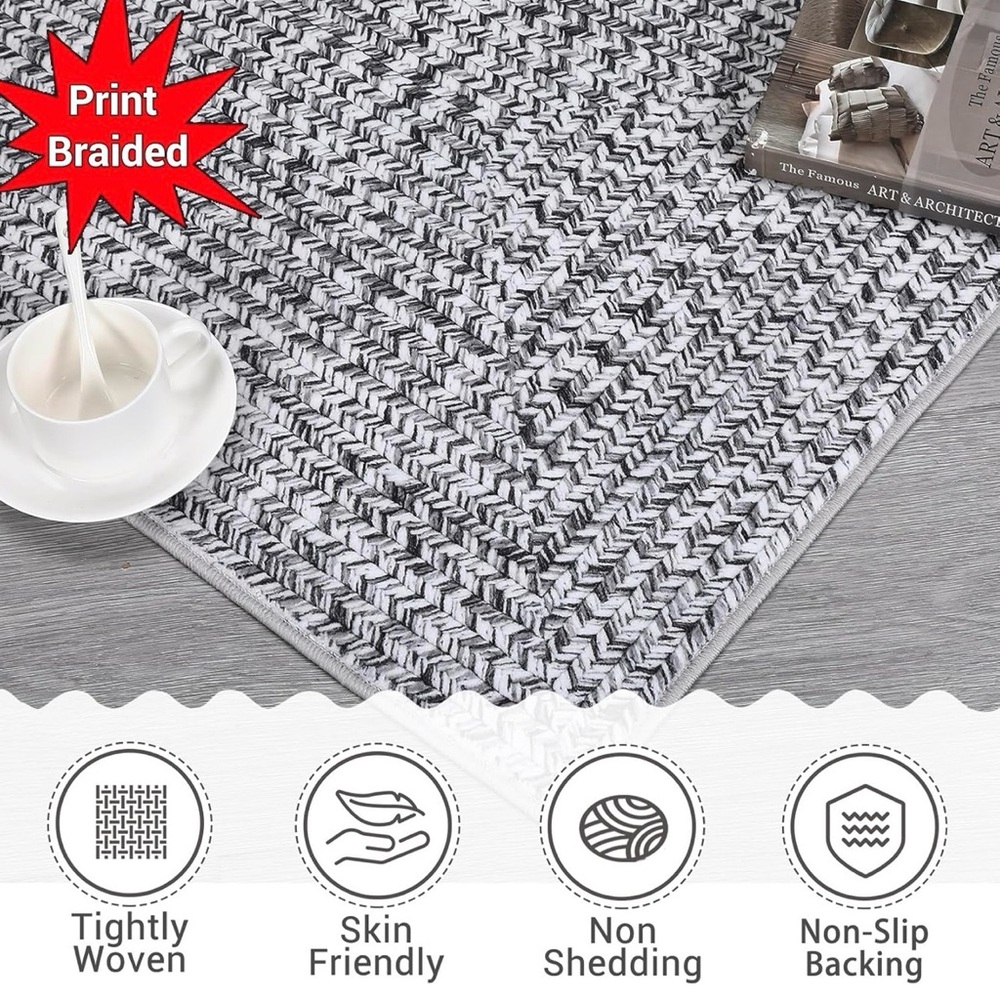Gray and White Patterned Runner Rug - Picture 2 of 7